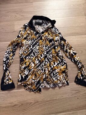 Versace Jeans Collection Black Gold White Baroque Print Shirt